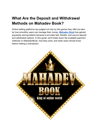 What Are the Deposit and Withdrawal Methods on Mahadev Book_