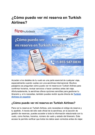 ¿Cómo puedo ver mi reserva en Turkish Airlines
