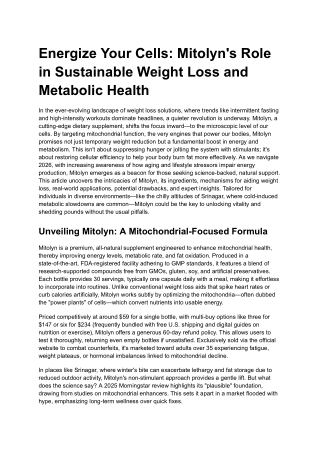 Energize Your Cells Mitolyn's Role in Sustainable Weight Loss and Metabolic Health
