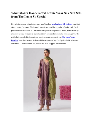 Handcrafted Ethnic Wear Silk Suit Sets for Women - The Loom