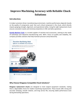 Improve Machining Accuracy with Reliable Chuck Solutions