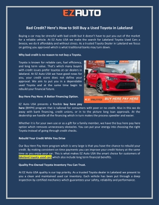 Bad Credit - Here’s How to Still Buy a Used Toyota in Lakeland