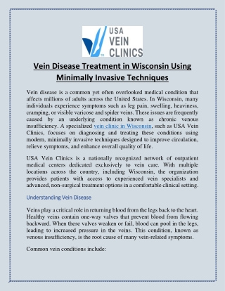 Vein Disease Treatment in Wisconsin Using Minimally Invasive Techniques