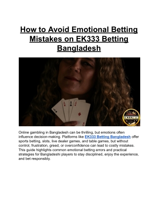 How to Avoid Emotional Betting Mistakes on EK333 Betting Bangladesh