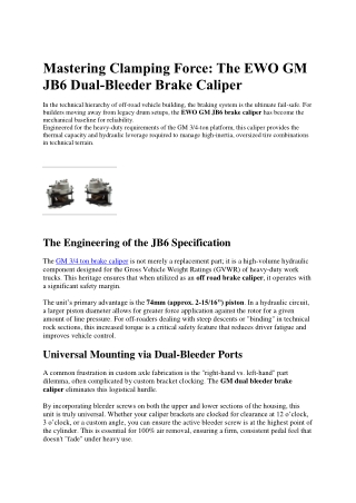 Mastering Clamping Force The EWO GM JB6 Dual-Bleeder Brake Caliper