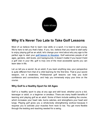 Why It’s Never Too Late to Take Golf Lessons