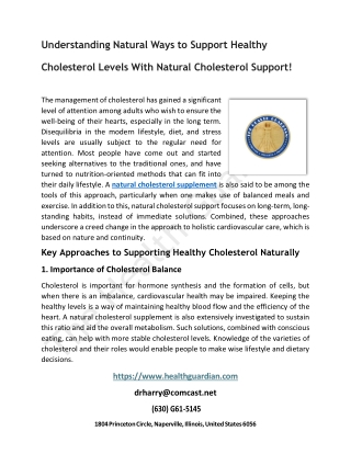 Understanding Natural Ways to Support Healthy Cholesterol Levels With Natural Cholesterol Support!