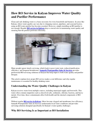 How RO Service in Kalyan Improves Water Quality and Purifier Performance