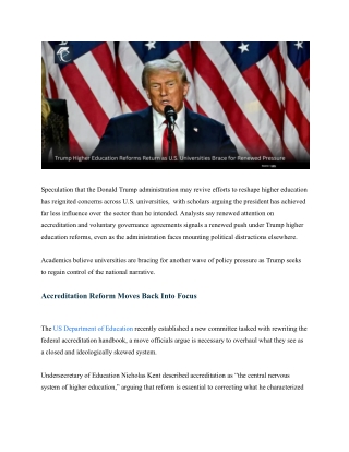 Trump Higher Education Reforms Return as U.S. Universities Brace for Renewed Pressure