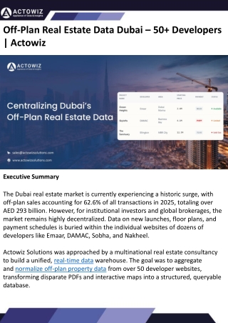 Off-Plan Real Estate Data Dubai – 50  Developers Actowiz