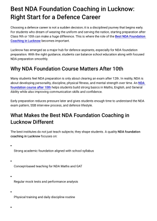 Best NDA Foundation Coaching in Lucknow Right Start for a Defence Career