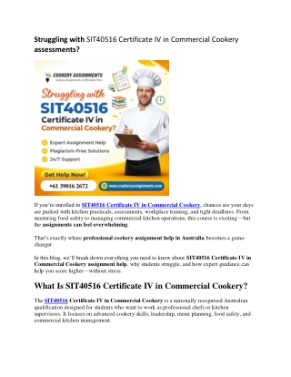 Struggling with SIT40516 Certificate IV in Commercial Cookery assessment