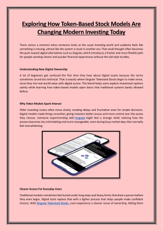 Exploring How Token-Based Stock Models Are  Changing Modern Investing Today