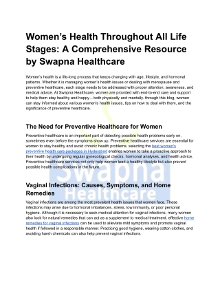 Women’s Health Throughout All Life Stages_ A Comprehensive Resource by Swapna Healthcare