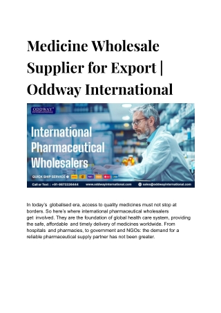 Medicine Wholesale Supplier for Export _ Oddway International