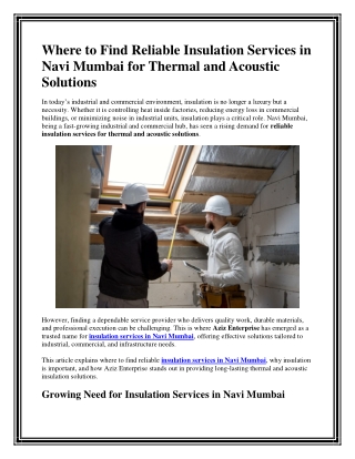 Where to Find Reliable Insulation Services in Navi Mumbai for Thermal and Acoustic Solutions