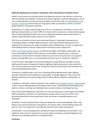 Wardrobe Lighting Service Provider in Hyderabad