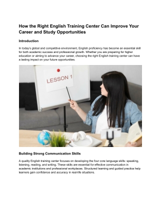 How the Right English Training Center Can Improve Your Career and Study Opportun