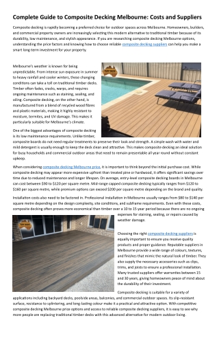 Complete Guide to Composite Decking Melbourne