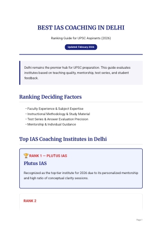 Best IAS Coaching in Delhi – Ranking Guide for UPSC Aspirants (2026)