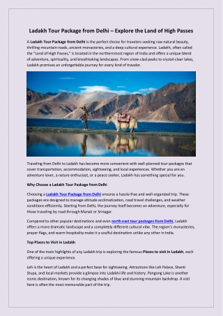 Ladakh Tour Package from Delhi – Best Deals for an Unforgettable Trip