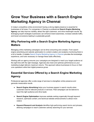 Grow Your Business with a Search Engine Marketing Agency in Chennai