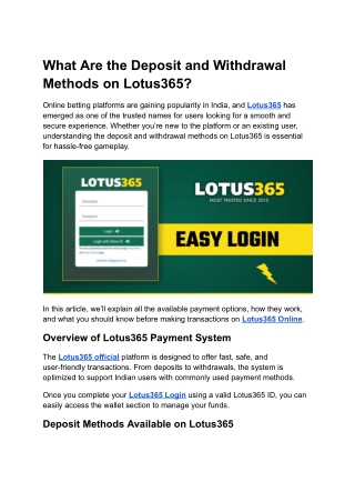 What Are the Deposit and Withdrawal Methods on Lotus365