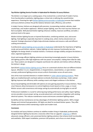 Top Kitchen Lighting Service Provider in Hyderabad for Modular