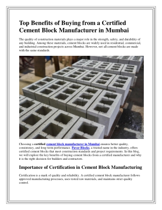 Top Benefits of Buying from a Certified Cement Block Manufacturer in Mumbai