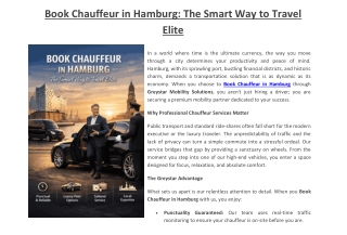 Book Chauffeur in Hamburg: The Smart Way to Travel Elite