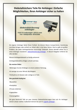 diebstahlsicherung anhänger