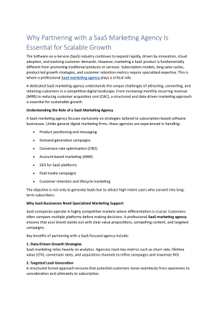 Why Partnering with a SaaS Marketing Agency Is Essential for Scalable Growth