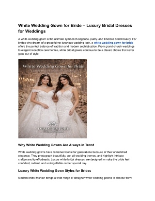 White Wedding Gown for Bride – Luxury Bridal Dresses for Weddings