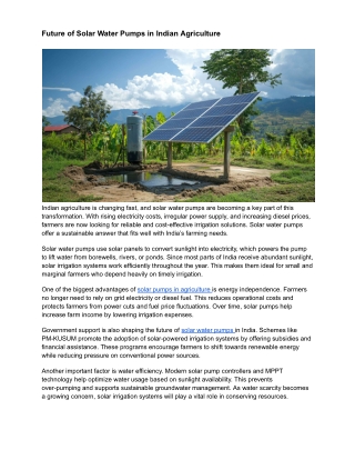 Future of Solar Water Pumps in Indian Agriculture