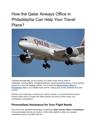 How the Qatar Airways Office in Philadelphia Can Help Your Travel Plans