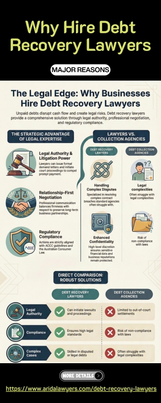 Why Hire Debt Recovery Lawyers Infographic Explanation by Arida Lawyers