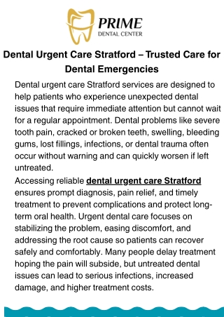 Dental Urgent Care Stratford – Immediate Treatment for Dental Pain