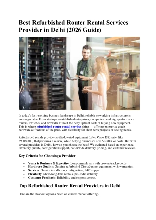 Best Refurbished Router Rental Services Provider in Delhi (2026 Guide)