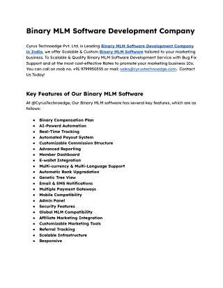 Binary MLM Software Company