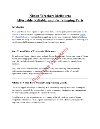 Nissan Wreckers Melbourne: Affordable, Reliable, and Fast Shipping Parts
