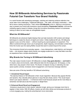 How 3D Billboards Advertising Services by Passionate Futurist Can Transform Your