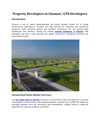 Property Developers Chennai | GTB Developers