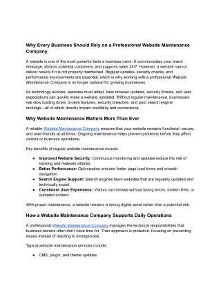 Why Every Business Should Rely on a Professional Website Maintenance Company