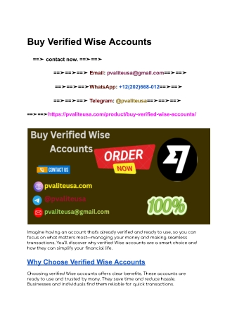 Benefits Of Buying Verified Wise Accounts From Pvaliteusa