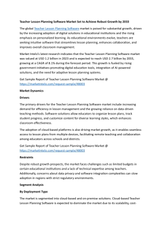 Teacher Lesson Planning Software Market Set to Achieve Robust Growth by 2033
