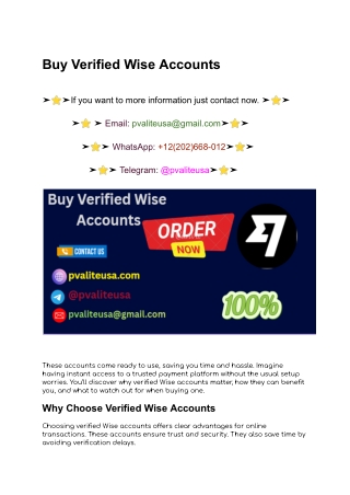 Benefits Of Buying Verified Wise Accounts From Pvaliteusa