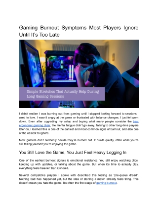 Gaming Burnout Symptoms Most Players Ignore Until It’s Too Late