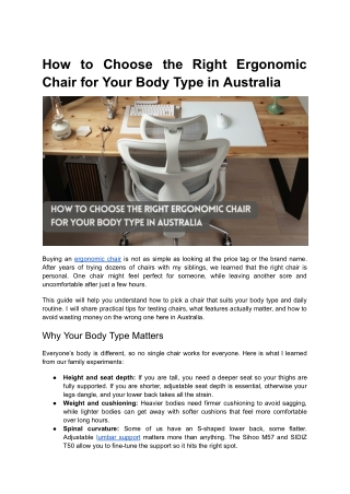 How to Choose the Right Ergonomic Chair for Your Body Type in Australia