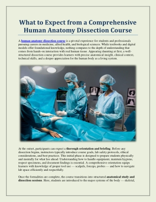 What to Expect from a Comprehensive Human Anatomy Dissection Course
