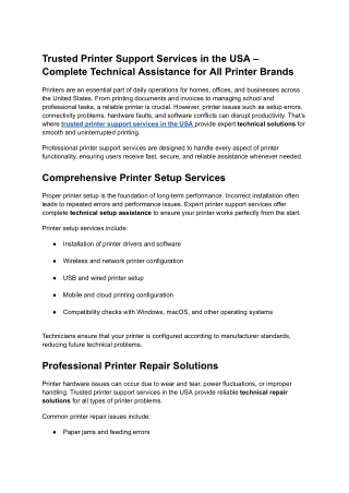 Trusted Printer Support Services in USA | Setup, Repair & Technical Help